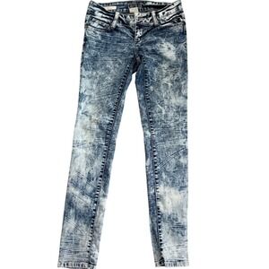 DECREE Women's Jeans Size 1 Acid Wash Distressed Button Fly Denim Pants